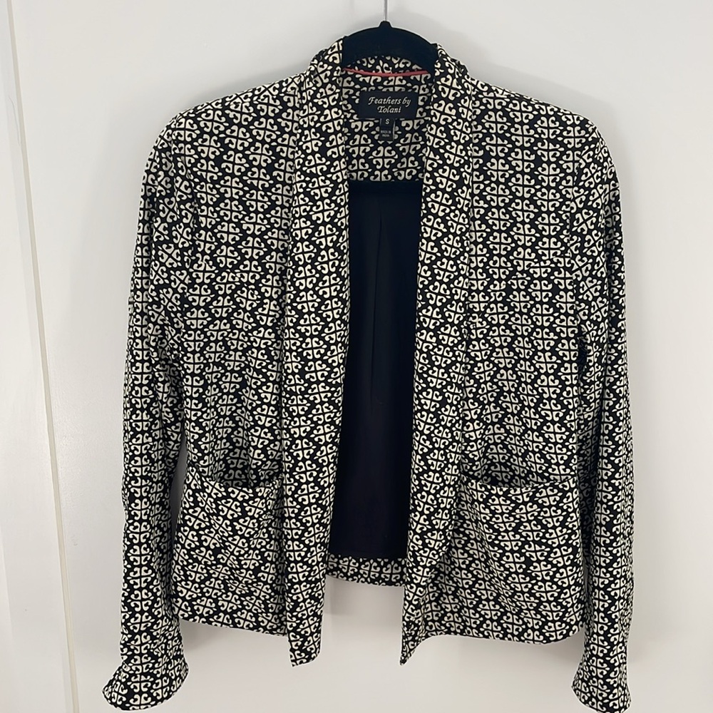 Tolani Black and White Geometric Blazer from Anthropologie